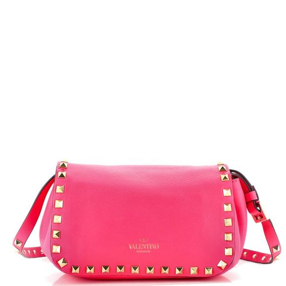 Valentino Garavani Rockstud Flip Lock Flap Bag Leather Mini Pink - Picture 3 of 7